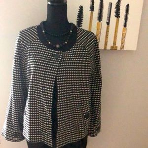 NWOT Ann Taylor Loft black, white print blazer with top black button closure